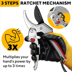 GEROSSI Ratchet Pruning Shears side view highlighting sharp blade