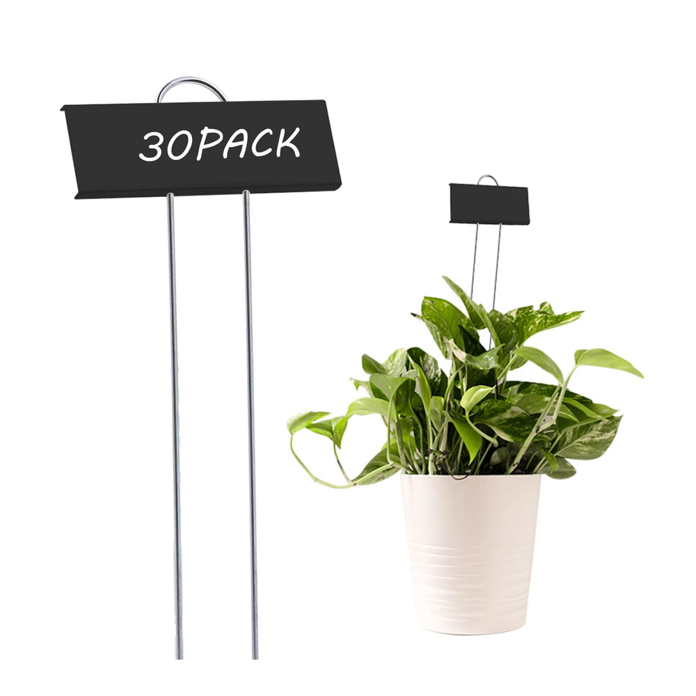 GHAMYEE 30pcs Metal Plant Markers in black with a white pen