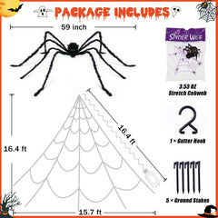 Giant spider on Halloween spider web decoration