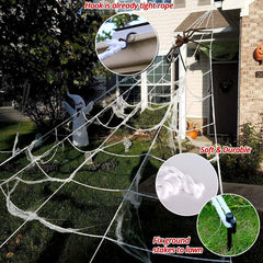 Giant spider web attached to a front porch