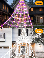 Giant spider web decoration measuring 16.4 x 16 feet