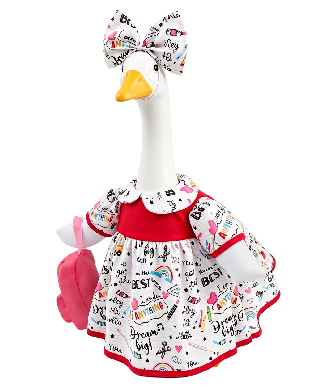 GigaCircle Back to School Porch Goose Outfit with white dress and accessories