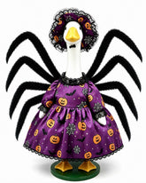 GigaCircle Halloween Porch Goose Outfit front view with purple pumpkin lace dress