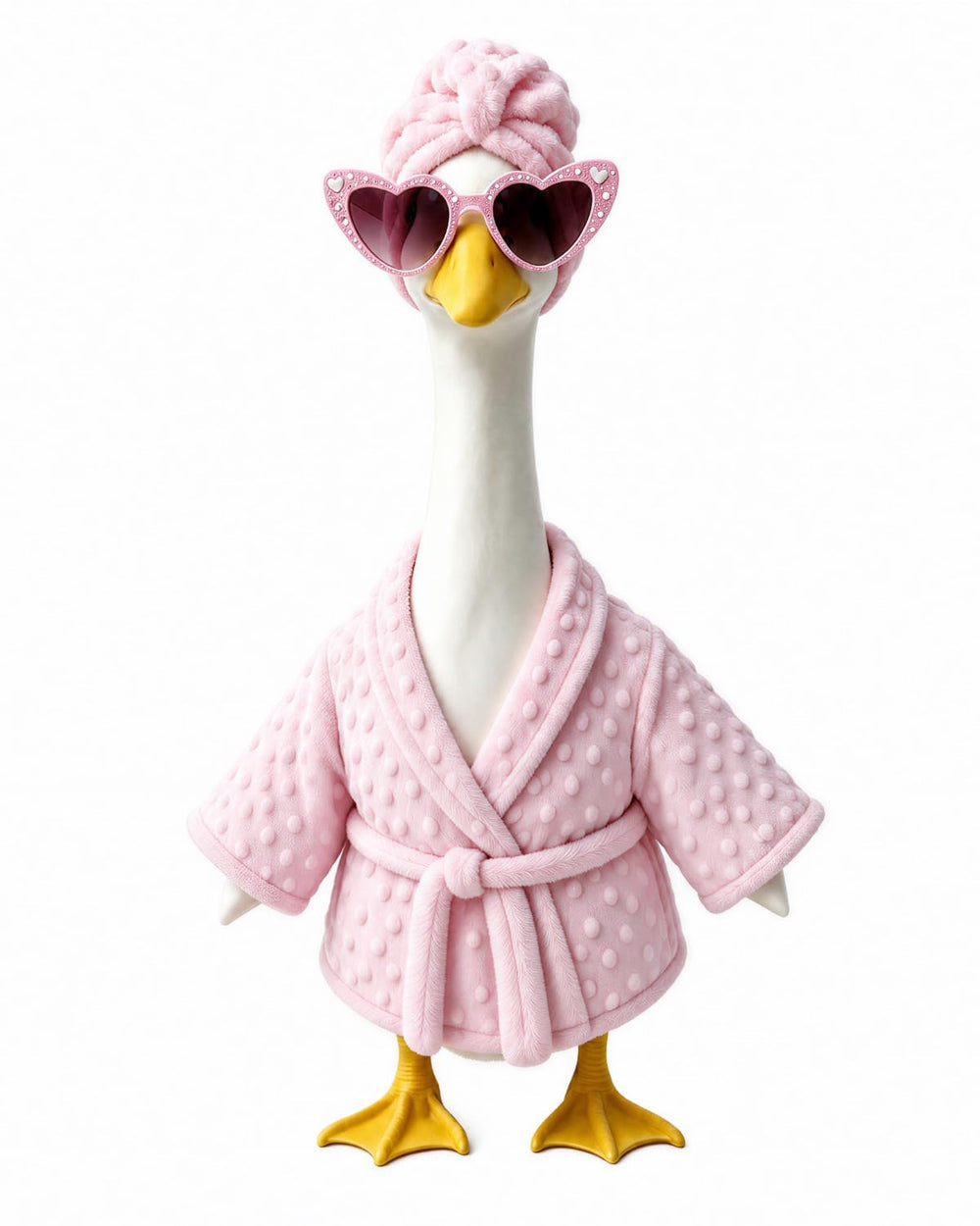 GigaCircle Lady Porch Goose Outfit with pink bathrobe and sunglasses