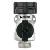 GILMOUR Garden Hose Shut Off Valve front view, aluminum construction
