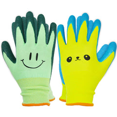 GLOSAV Kids Gardening Gloves in green and yellow, front view