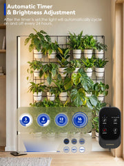 GLOWRIUM 60in Vertical Grow Light showing auto-timer feature