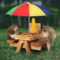 Gnodry Squirrel Feeder Front View with Multicolour Umbrella