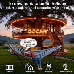 GOCAN hammock showing oversized sleeping surface 220x160 cm