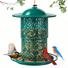 Godinsky Hanging Metal Wild Bird Feeder front view, Vintage Green