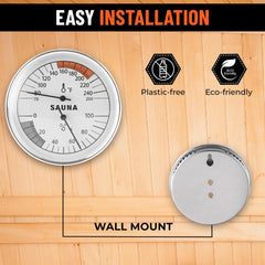 Golden Wave Thermometer and Hygrometer mounted on sauna wall