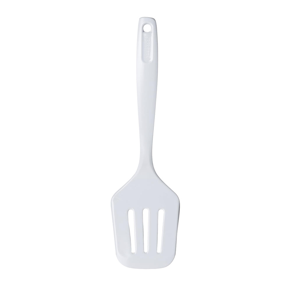 GoodCook Everyday Melamine Slotted Turner front view, 12-inch length, white finish