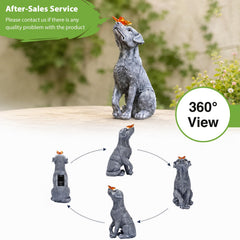 Goodeco Dog Statue in garden setting with solar light on