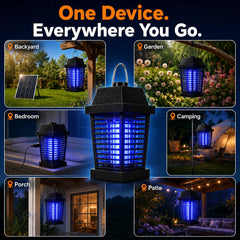 GooQand Solar Bug Zapper 4500V in use outdoors at dusk