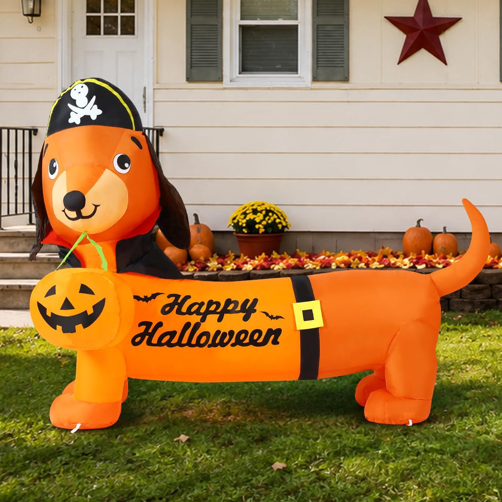 GOOSH 5 FT Halloween Inflatable Dog with LED lights in garden