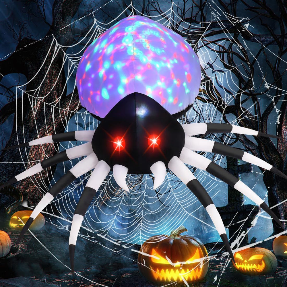 GOOSH 6 FT Halloween Inflatable Spider front view with LED lights