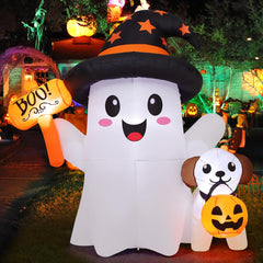 GOOSH Halloween Inflatable Ghost with Puppy front view