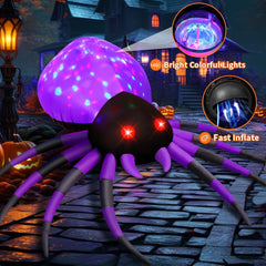 GOOSH inflatable spider setup in a garden for Halloween