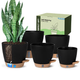 Goproauto self-watering pot set in black, five sizes displayed