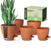 Goproauto Self Watering Pots 5 inch terra cotta with water level indicator