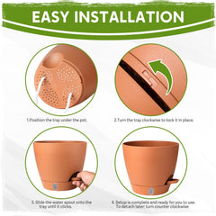 Goproauto Self Watering Pots 6 inch in matte terra cotta finish