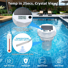 GORDNWE Solar Pool Chlorine Floater illuminated in a pool