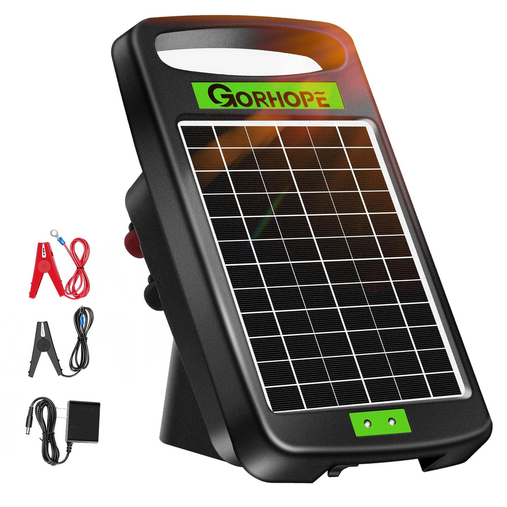 Gorhope Solar Electric Fence Charger front view with solar panel