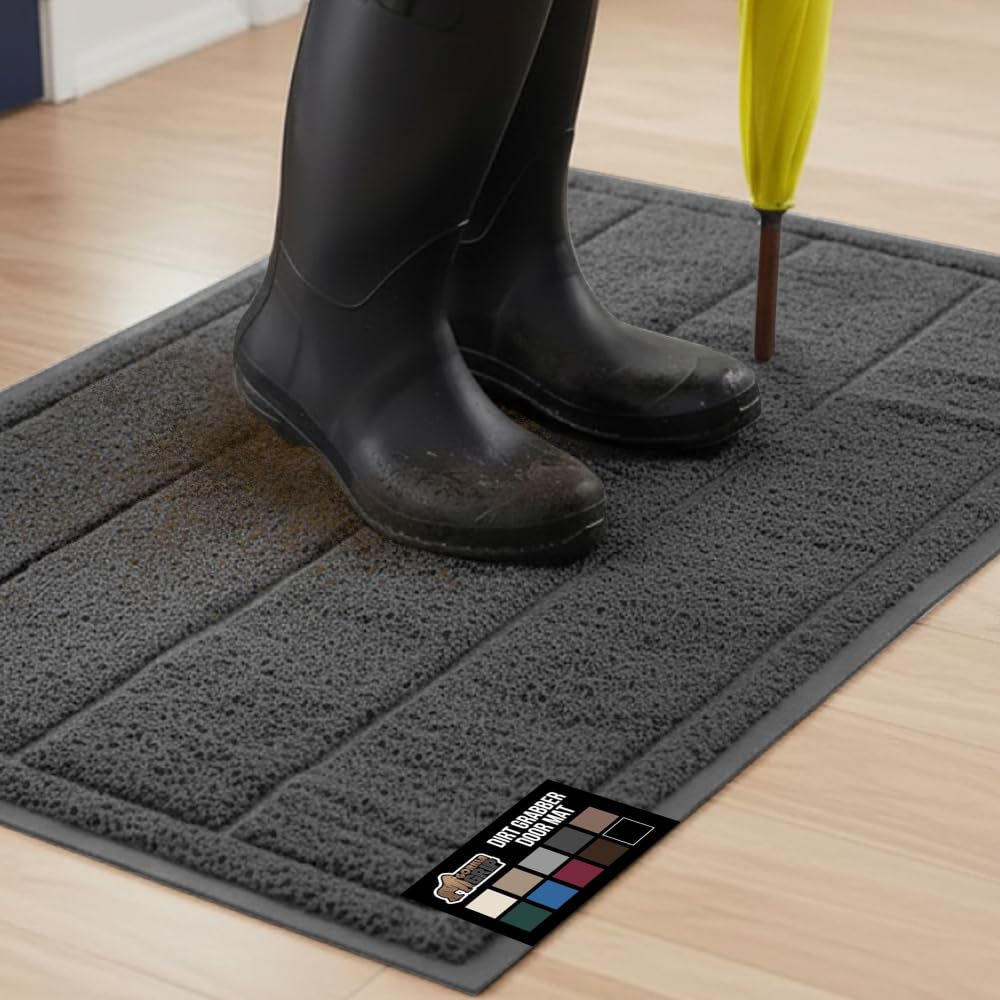 GORILLA GRIP Dirt Grabber Door Mat front view, dark gray