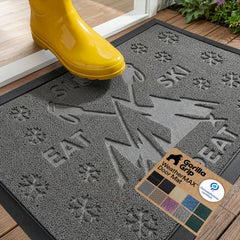GORILLA GRIP WeatherMAX Door Mat front view, 29x17, Charcoal Skiing