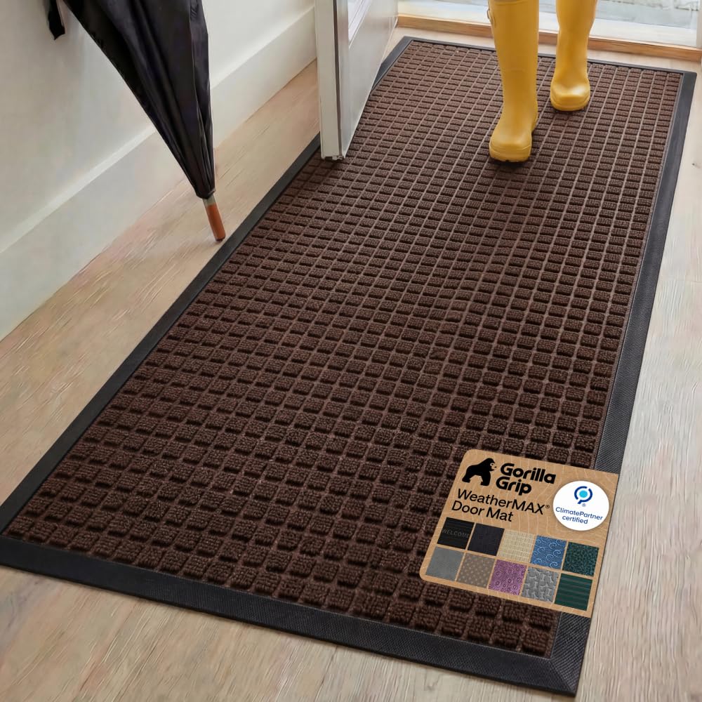 GORILLA GRIP WeatherMAX Door Mat front view 72x24 dark brown squares