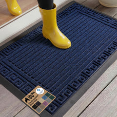 GORILLA GRIP WeatherMAX Door Mat front view Navy Greek Keys