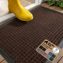 GORILLA GRIP WeatherMAX Doormat 29x17 dark brown squares front view