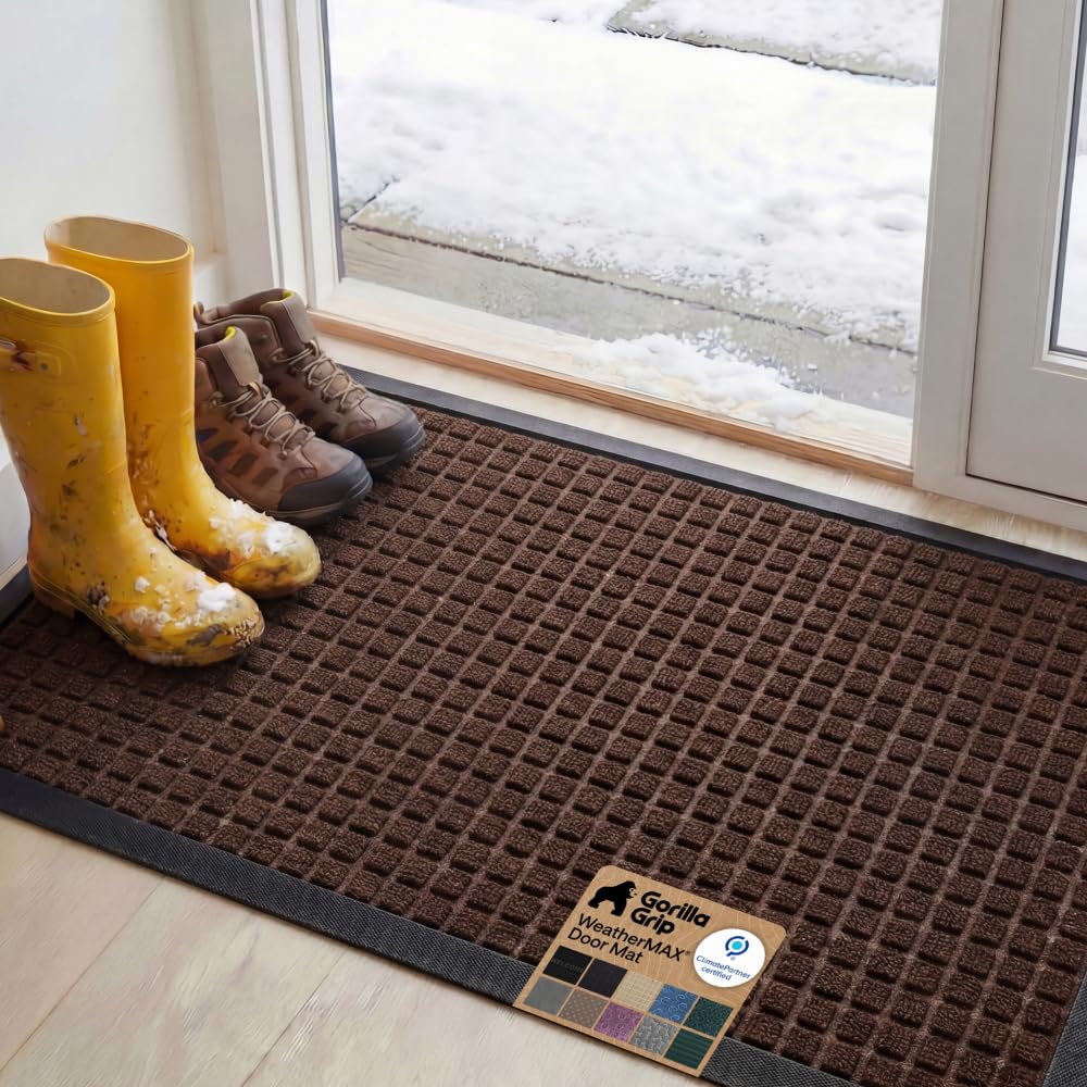 GORILLA GRIP WeatherMAX Doormat front view, Coffee Squares