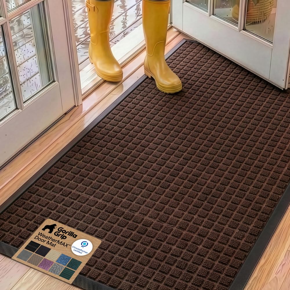 GORILLA GRIP WeatherMAX Doormat front view in chocolate squares