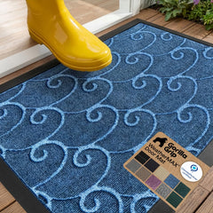 GORILLA GRIP WeatherMAX Doormat front view in Ocean Blue Waves design