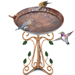 Gouisalin Metal Bird Bath front view with copper lotus design