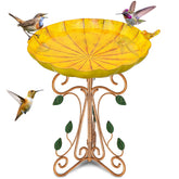 Gouisalin Vintage Metal Bird Bath front view with bird statue