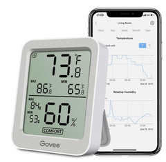 Govee Indoor Hygrometer Thermometer H5075 front view with LCD display