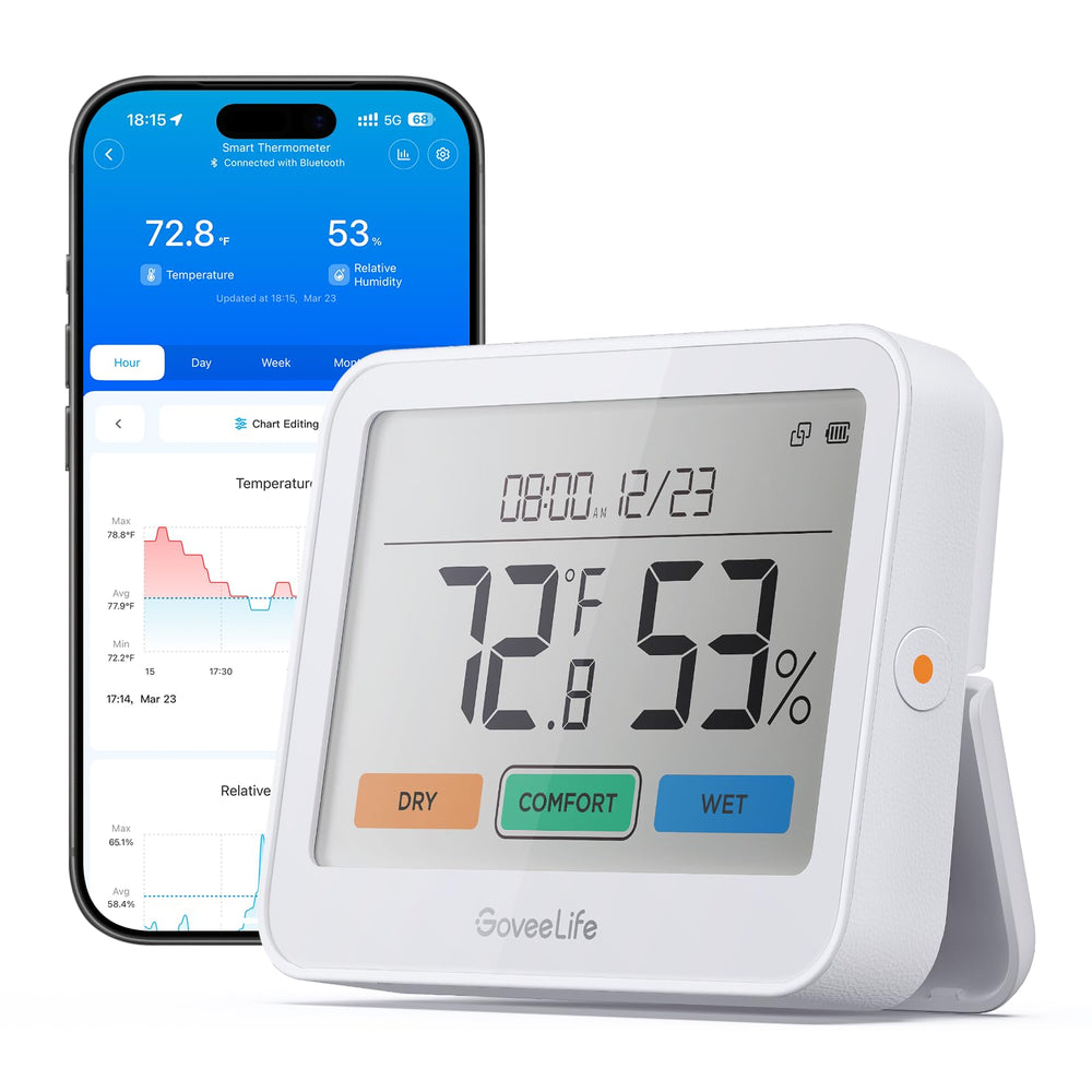 GoveeLife Bluetooth Thermometer Hygrometer front view with large LCD display