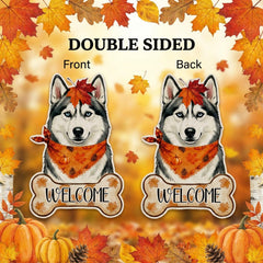 GPGHE Fall Husky Garden Flag close-up of double-sided print