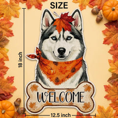 GPGHE Fall Husky Garden Flag displayed in a garden