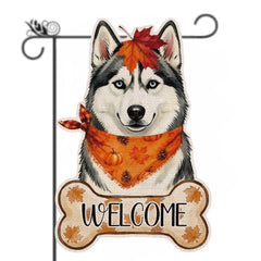GPGHE Fall Husky Garden Flag front view with autumn design