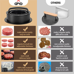 GPYG Burger Press with mini burger patties beside it