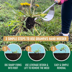 Grampa's Weeder Tool with ergonomic wooden handle