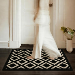 GRANNY SAYS Indoor Outdoor Doormat front view, Black/Tan Diamond