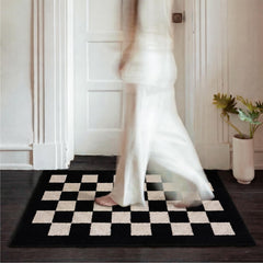 GRANNY SAYS Indoor Outdoor Doormat front view, checkerboard pattern