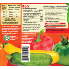 Granules of Dynamite Mater Magic Organic Tomato Fertilizer on a surface