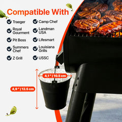 Grease bucket in outdoor grilling setup