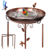 GRECOMEIN 12 Inch Metal Bird Bath side view with decorative hummingbird design