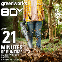Greenworks 80V Leaf Blower with variable speed trigger visible